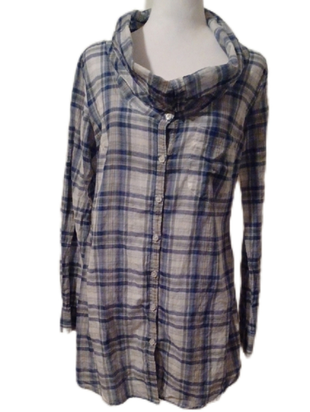 << New York & Company Blue and White Plaid Shirt Women's Size Small